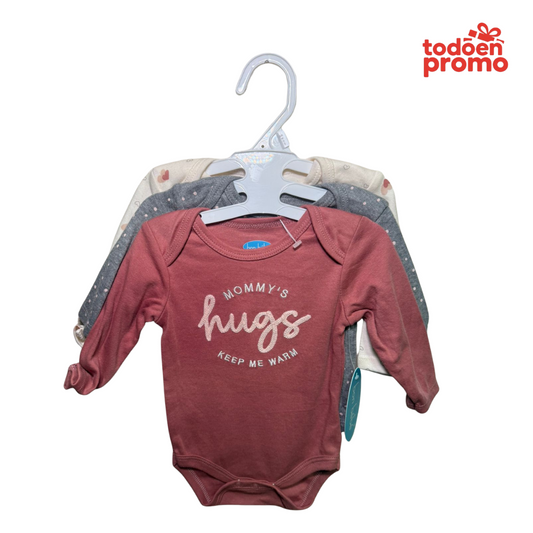 Pack de 3 bodies BON BEBÉ manga larga de algodón - niña